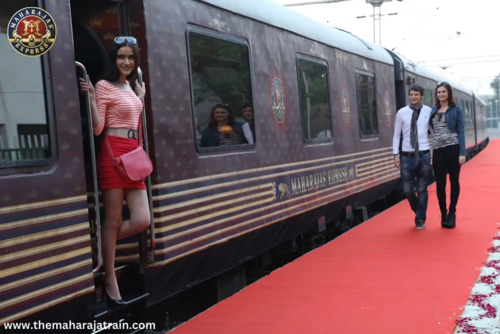 Exterior of Maharaja Express Train offboarding passengers