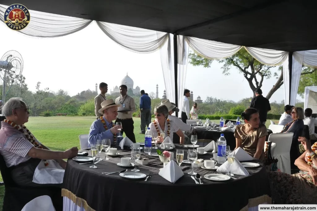 Guests having lunch between luxury journey.